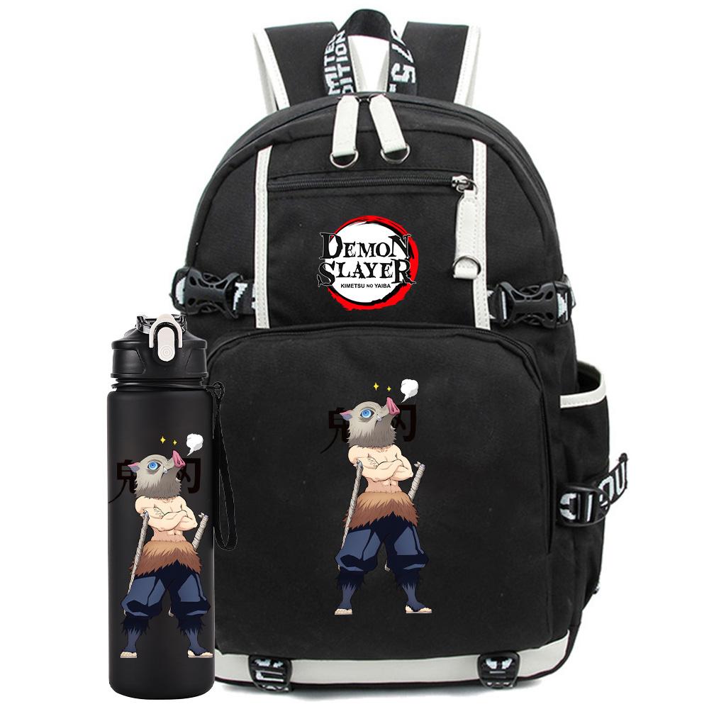 2Pcs/set Anime Demon Slayer Printed Backpack with 750Ml Water Bottler for Teenager Student Girl Boy Large Capacity Waterproof Bookbag Gift