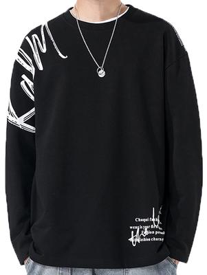 [ANONIE] Men's Sweatshirt, Long Sleeve, Spring Clothes, Long T-Shirt, Men's, Large Size, Stylish Sweatshirt, Black 2XL
