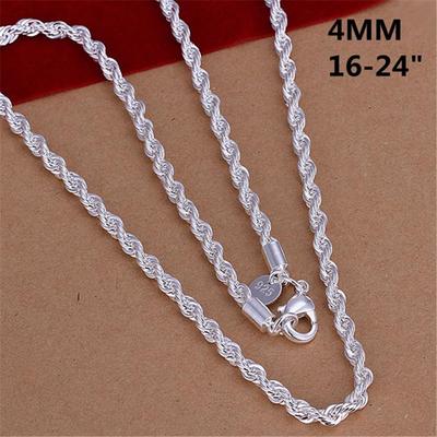 16-24 palců pro ženy Muži Krásná móda Stříbrné kouzlo 925 4MM Řetízkový náhrdelník Fit přívěsek Sada šperků
