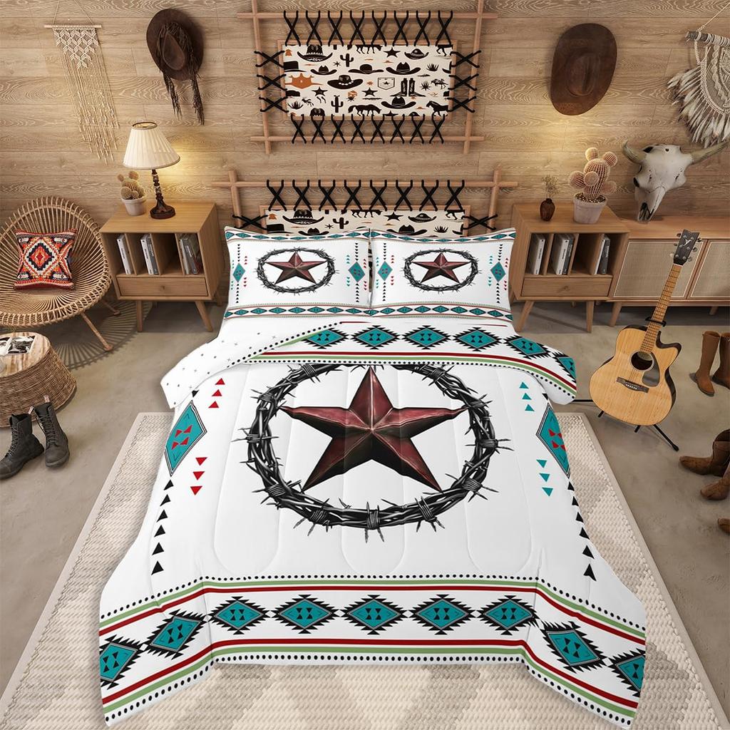 Erosebridal Western Aztec Comforter Set King Size, Boho Farmhouse Bedding Set for Kids Boys Teens Ethnic Southwest Bull Skull Cow Quilt Amer