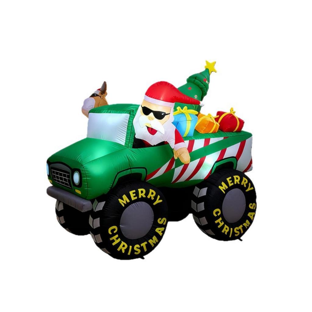 Festive Christmas Inflatable Truck | Includes Ground Stakes and Tethers, WeatherResistant Outdoor