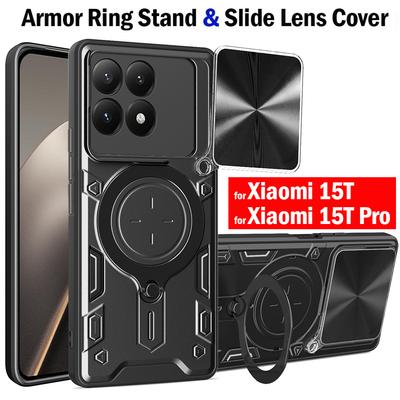Coque à Glissière pour Appareil Photo pour Xiaomi 15T / Mi 15T Pro, Étui avec Support Anneau Magnétique, Protection Housse de Téléphone pour Xiaomi 15T Capa