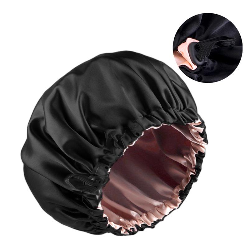 Touca de cetim com ajuste de fivela plana de camada dupla, touca de cuidados com os cabelos de beleza feminina, chapéu redondo de cor sólida Jdb-256C-7