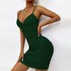 European and American Summer Women's Clothing Sexy V-neck Suspender Skirt Hot-selling Women's Clothing Pleated Hip-wrapped Dress Backless