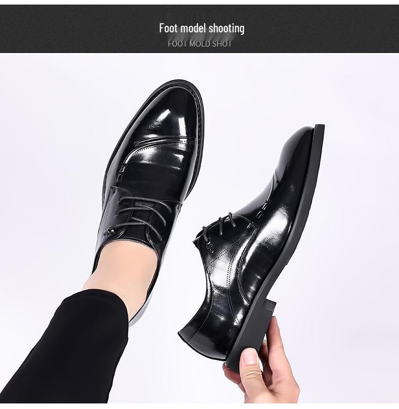 New Men's Genuine Leather British Style Derby Shoes - Breathable, Fashionable, Casual, and Formal.