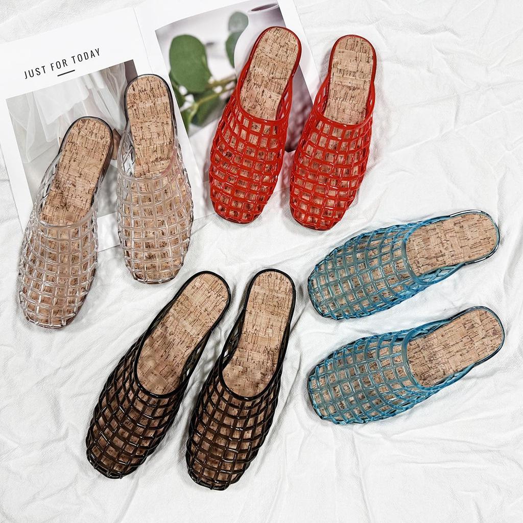 Transparent Mesh Half-Slippers: Women's Casual Korean Slip-On Sandals