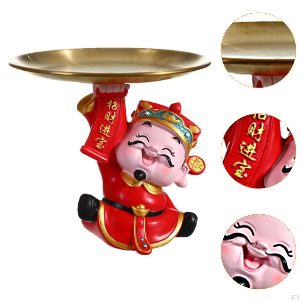 God of Fortune Statue Decorative Figurine Desk Storage Tray Creative Sculpture Desktop Ornament for