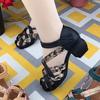 New Summer Top Cowhide Printing Spell Color Trend Sandals Open Toe Genuine Leather Sandals Thick Heel Women Sandal Shoes