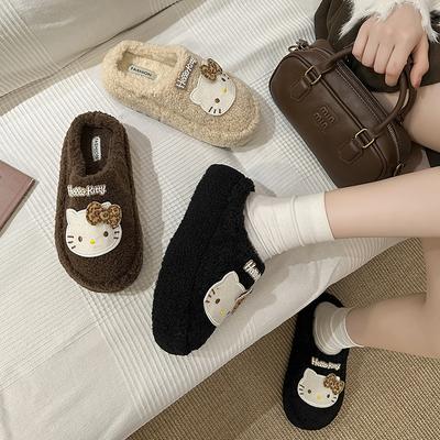 Thick Bottom Cartoon Soft Warm Bag Head Cotton Drag Women Wear In Autumn and Winter 2025 New Hello Kitty Mao Mao Slippers