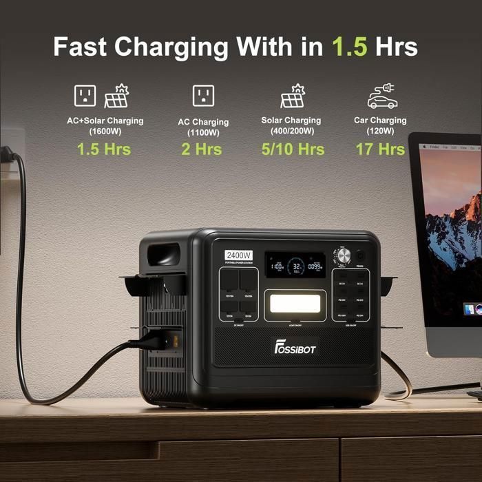 Powerstation portable - FOSSIBOT - F2400 - 2048Wh - 2400W - LiFePO4 avec panneau solaire 420W