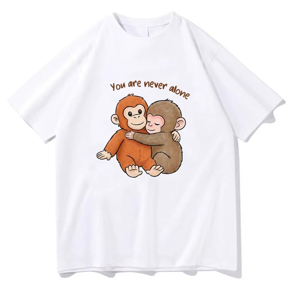 Punch Monkey Tshirt Cute Baby Monkey with T Shirts Emotional Gift Animal Lovers Pure Cotton Top Women  Unisex  2026 New Summer S