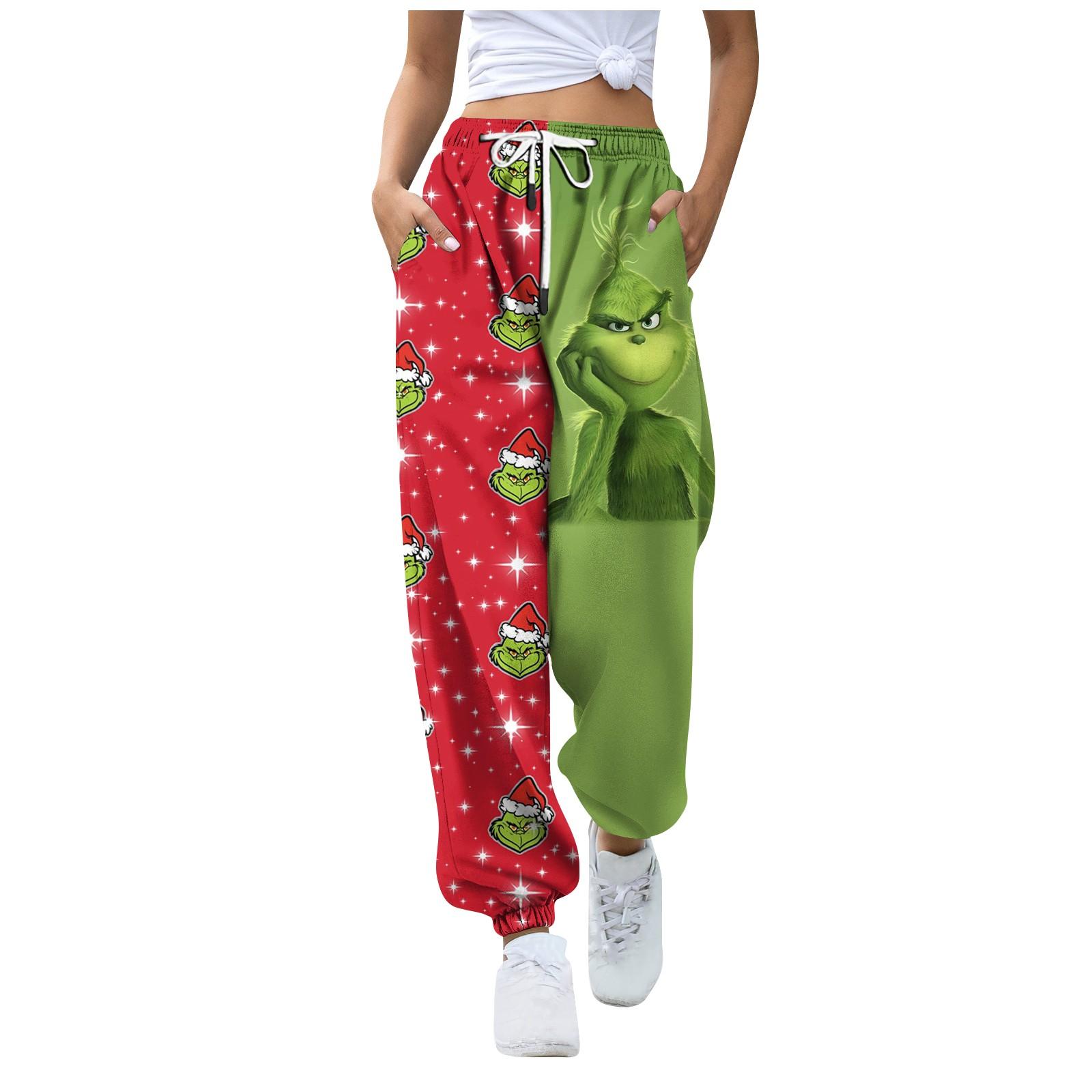 

Женские модные спортивные повседневные спортивные штаны с карманами на шнуровке и рождественским принтом S