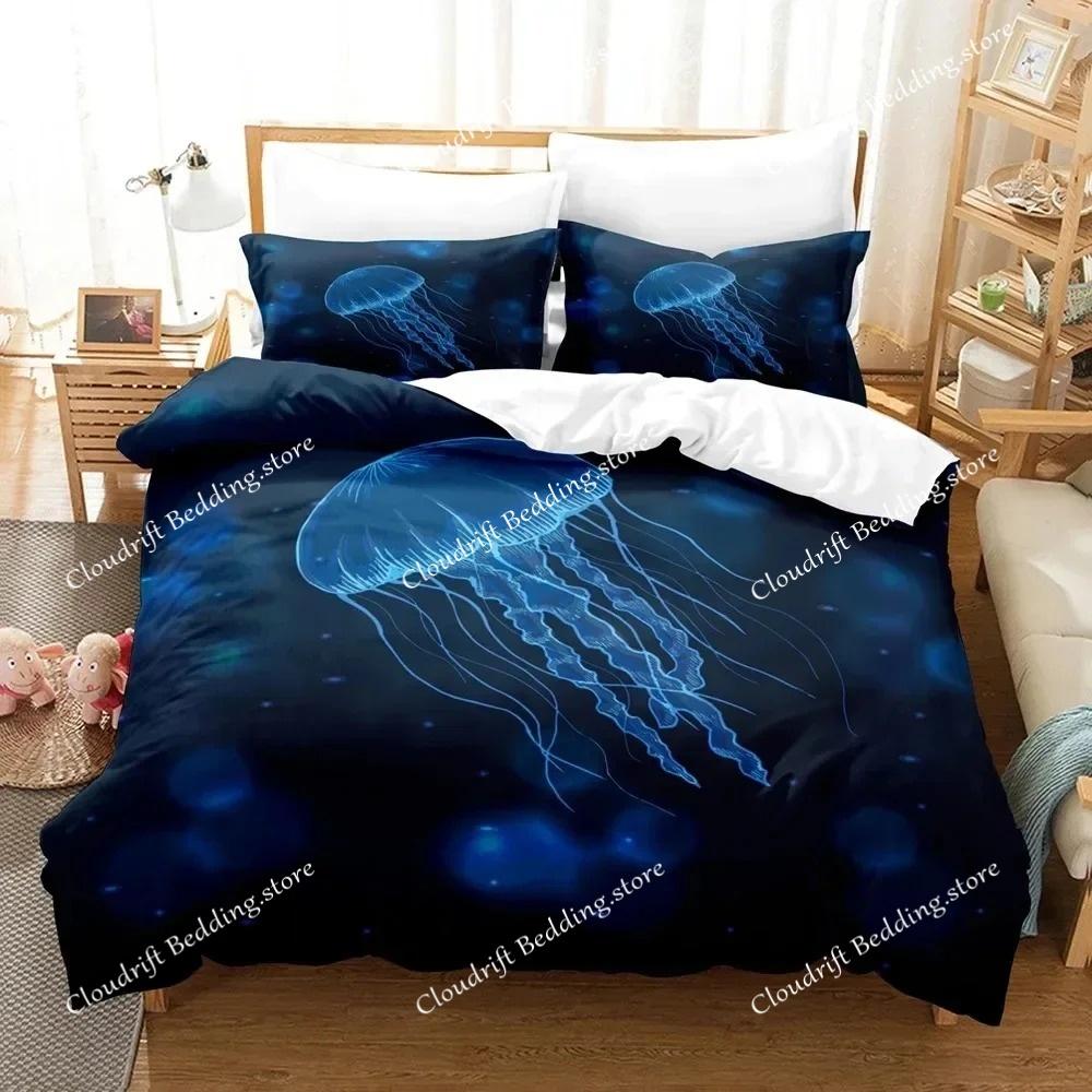 Ocean World Bedding Set Single Twin Full Queen King Size Jellyfish Bed Set Aldult Boys Bedroom Duvetcover Sets 3D Print
