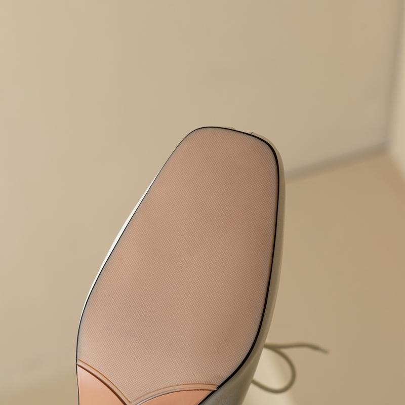 Fashion 2024 Women's New Spring/Summer Square Headed Genuine Leather Lace Up Middle Heel Large Headed Muller Slippers