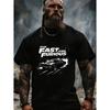 Black T Shirt The Fast And Furious Car Graphic Print for Men Casual Streetwear Outfit, Plus Size