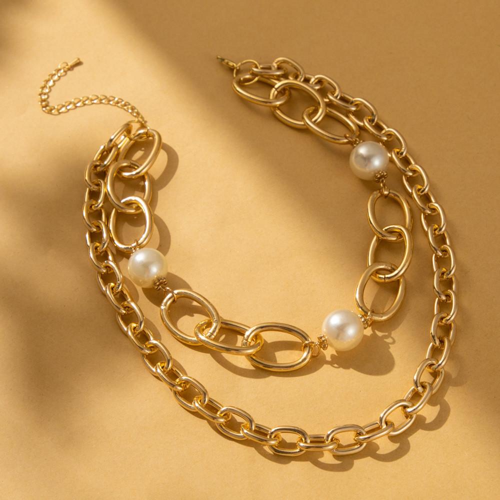 Stylish And Versatile Faux Pearl Layered Necklace With Eyecatching Gold Chain
