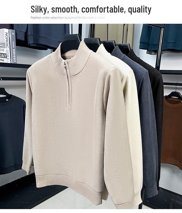 Men's 2025 Thick Knit Sweater with Half-High Collar and Zipper