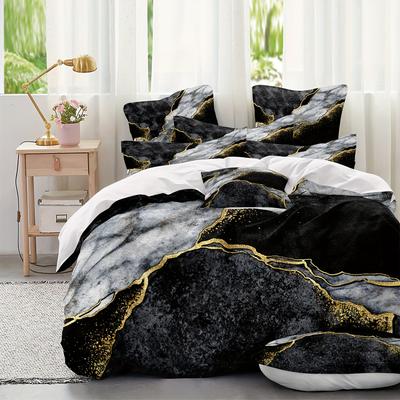 Soft and Comfortable Marble Print Microfiber Duvet Cover Set with Washable Pillowcases - Perfect for Bedroom and Guest Room (1 D