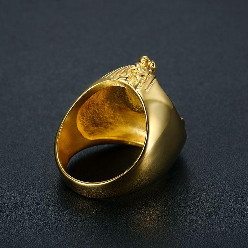 Hip Hop 316L Stainless Steel Gold Color Big Egyptian Pharaoh Rings for Men Rock Mens Signet Finger Jewelry Gift US 8 -13 Size