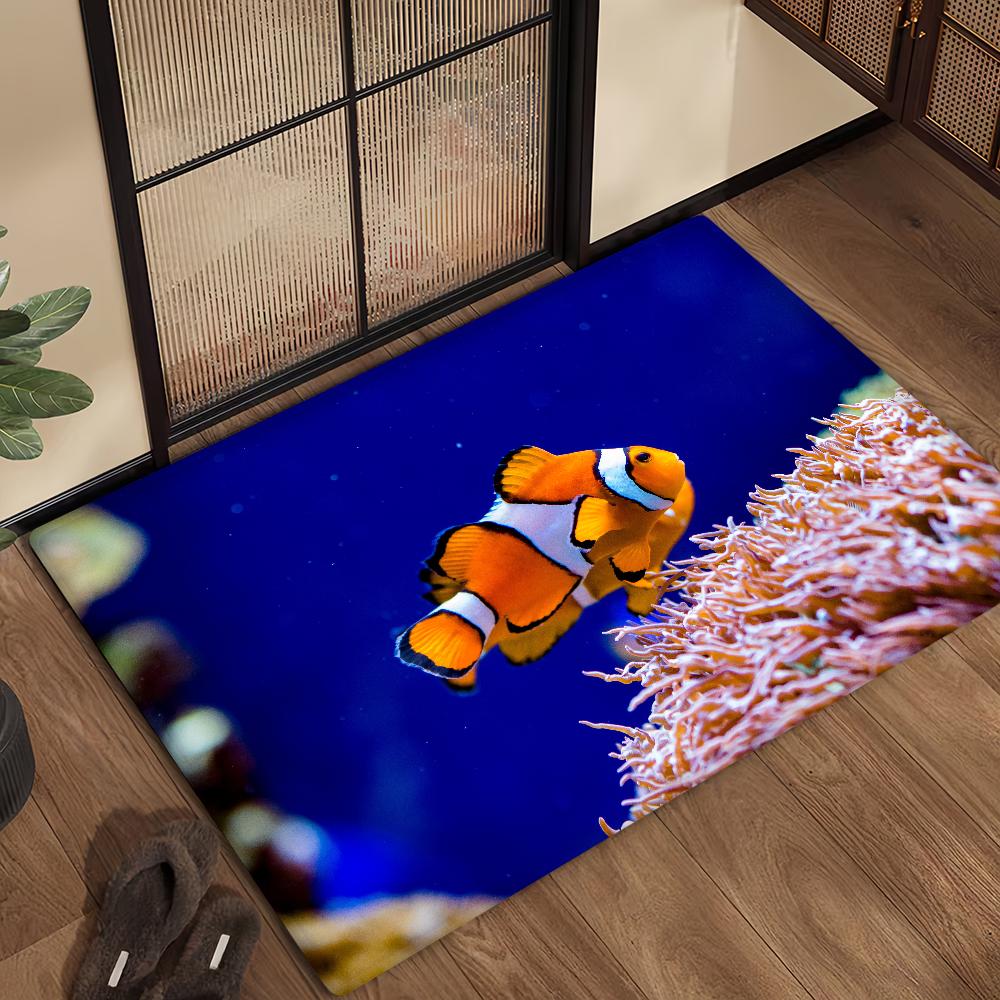 Cute Animal Clownfish Ocean Door Mat Bath Microfiber Decorative Versatile Flannel Floor Mat Quick Dry Absorbent Non-slip Sole