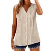 Sleeveless V Neck Button Down Blouse for Women with Pleated Front Design Casual Loose Fit Lightweight Top