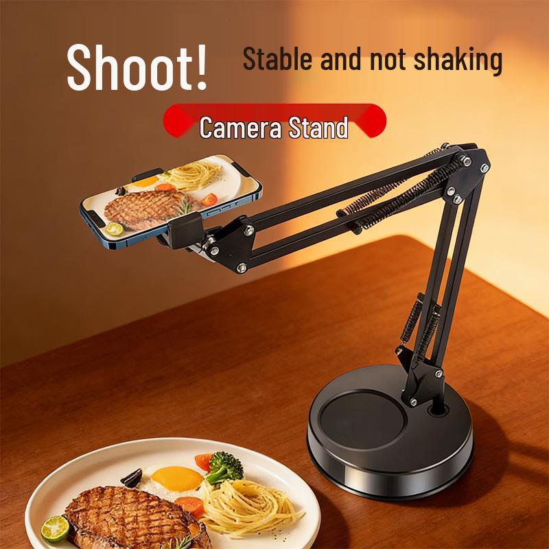 Adjustable Multi-functional Overhead Cantilever Stand for Live Streaming, Photography, and Unboxing with Metal Round Base.