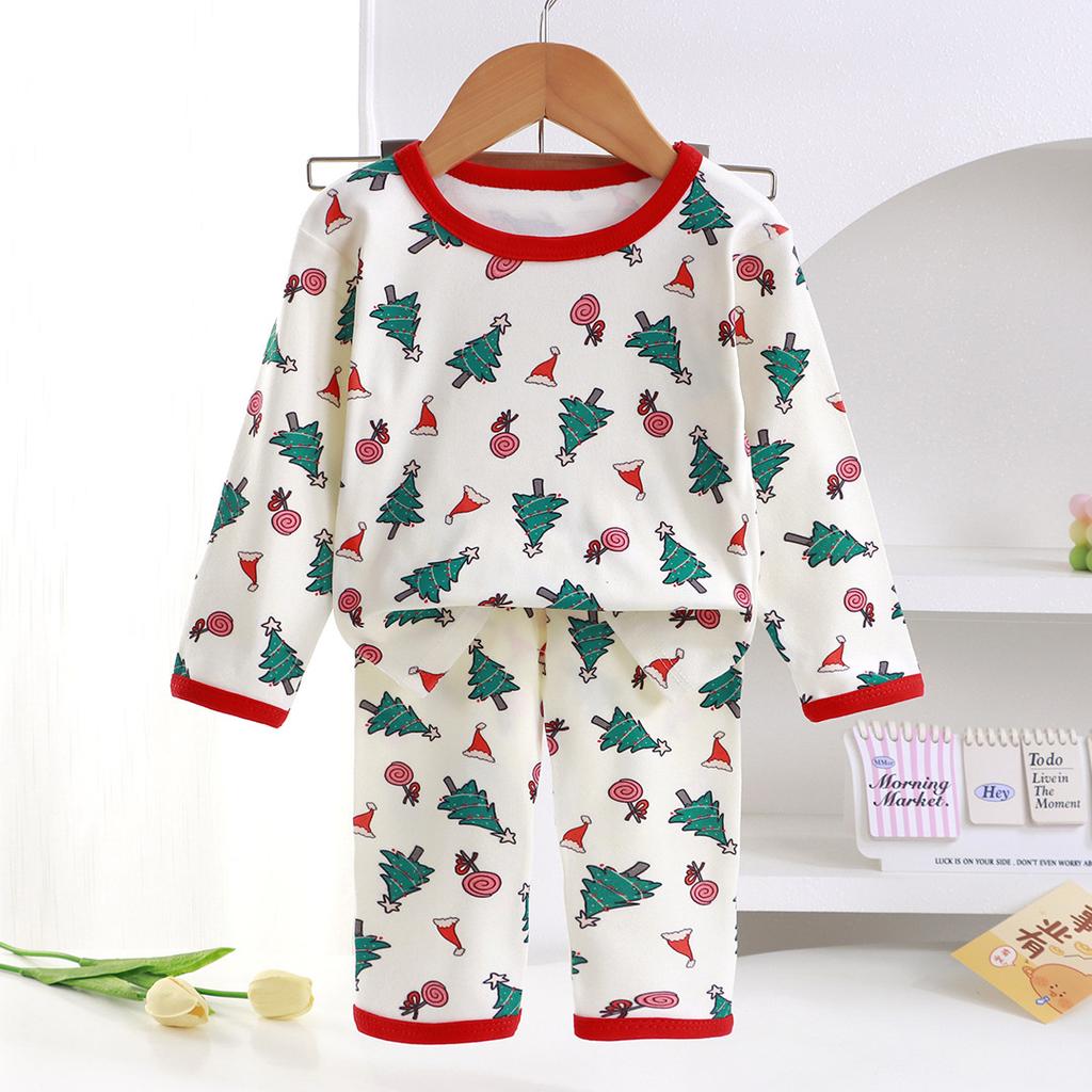 2-Piece Set Soft Pajamas Children Boys Girls Baby Spring Autumn Cartoon Long Sleeve Home Sleepwear Set Christmas