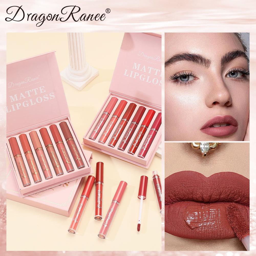 Set aus sechs Lipglosses, Matter Nebel-Lipgloss, Wasserdicht, Nicht abfärbend, Nicht klebriger Tassen-Lipgloss, Lippenstift, Feiertagsgeschenk-Lipgloss-Set