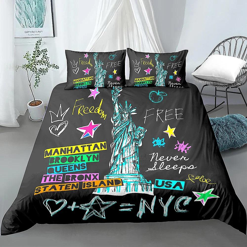 New York Statue Of Liberty Printed Duvet Cover With Pillowcase 2/3 Pcs Bedding Set Comforter Cover Duvet Cover Set