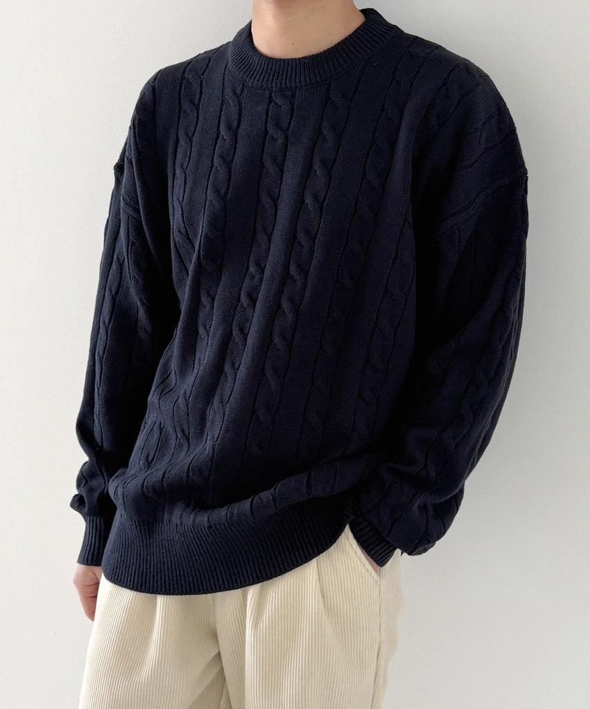 ORIGINALDAY Oversized Round Cable Knit Navy
