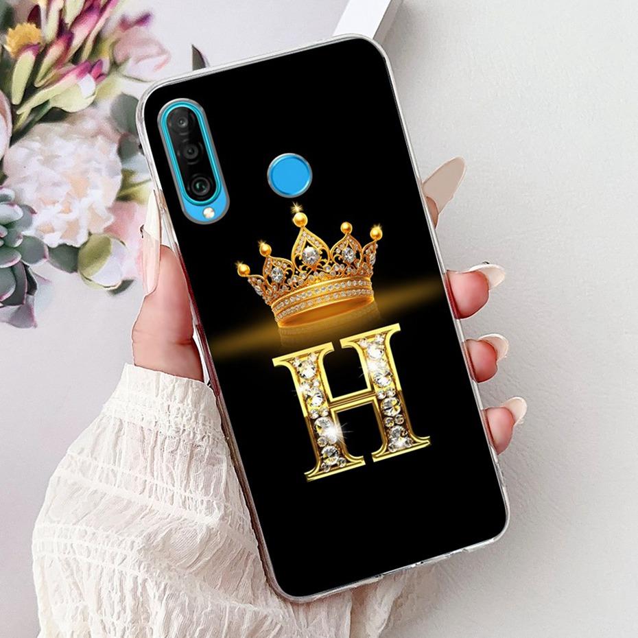 Fashion Crown Initial Letter Case For Huawei P30 Lite P30 Pro Soft Silicone TPU Cover For Huawei P30lite P 30 P30Pro Phone Cases