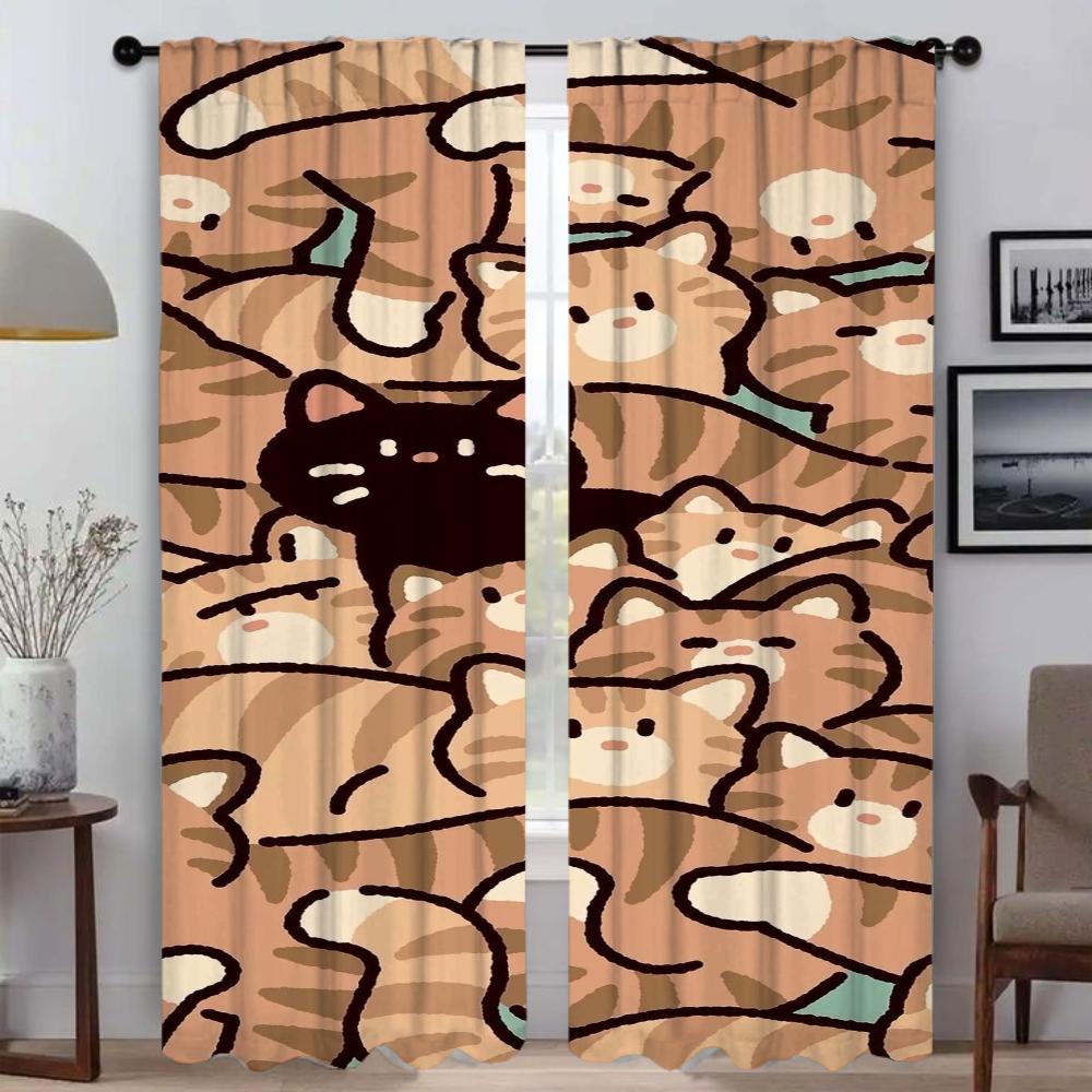 Blackout Kitchen Curtains for Bedroom Cute Illustration Window Curtain for Room 2 Panel Home Interior Curtains Partition Shades