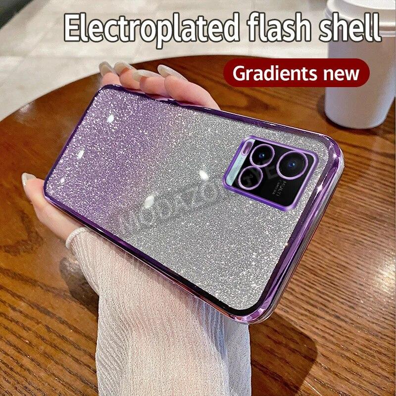 

Для Vivo Y33s чехол с гальваническим покрытием Роскошный мягкий блестящий чехол из ТПУ Vivo Y33s Y33t V2109 чехол для телефона для девочек и женщин V2109 фиолетовый