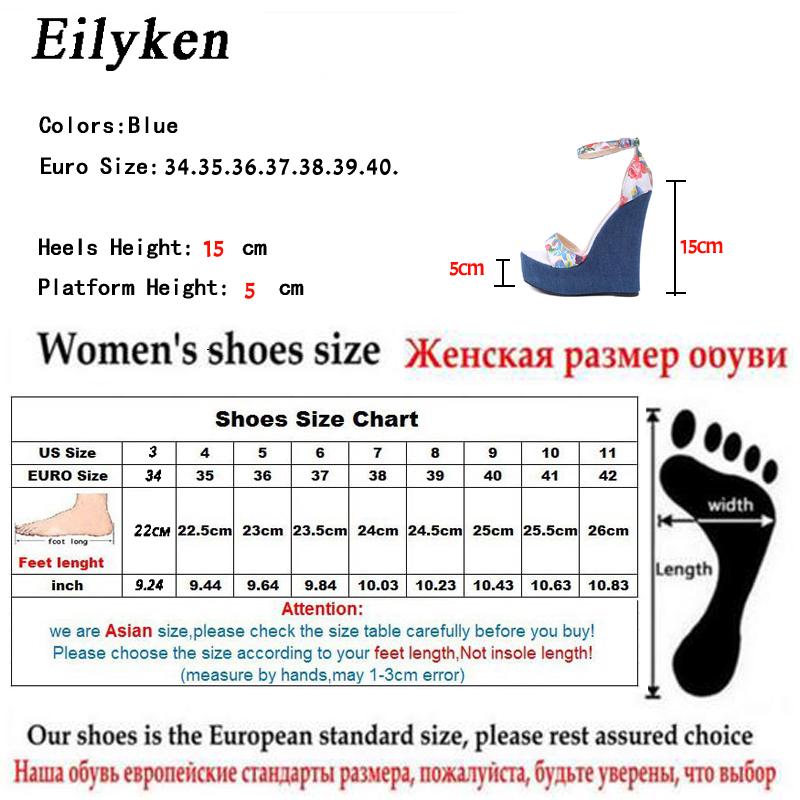 Fashion Designer Print Denim Sandals Woman Roman Wedges High Heels Peep Toe Platform Shoes Zapatos De Mujer
