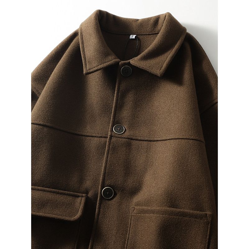 Maillard Wear Brown Short Woolen Jacket Men's Spring and Autumn Lapel Foreign Trade Men's Fleece Blended Top