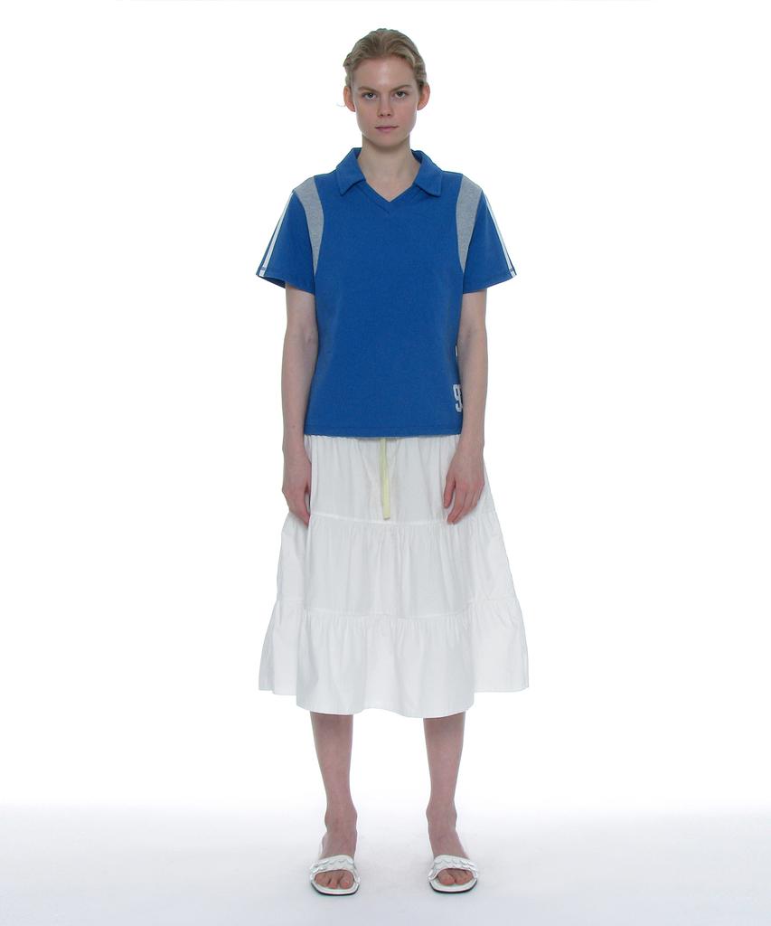 PARTIMENTO WOMEN Numbering Applique V-Neck Polo_Blue