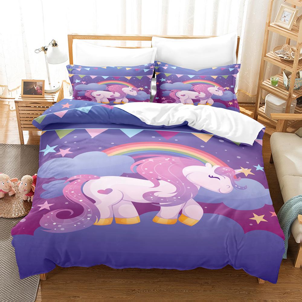 

Розовый Радужный Конь Комплект Постельного Белья Односпальный Полуторный Двуспальный Кинг Сайз Комплект Постельного Белья с Единорогом Для Взрослых и Детей Покрывало Комплекты 3D Принт 034 EU single(135x200cm)