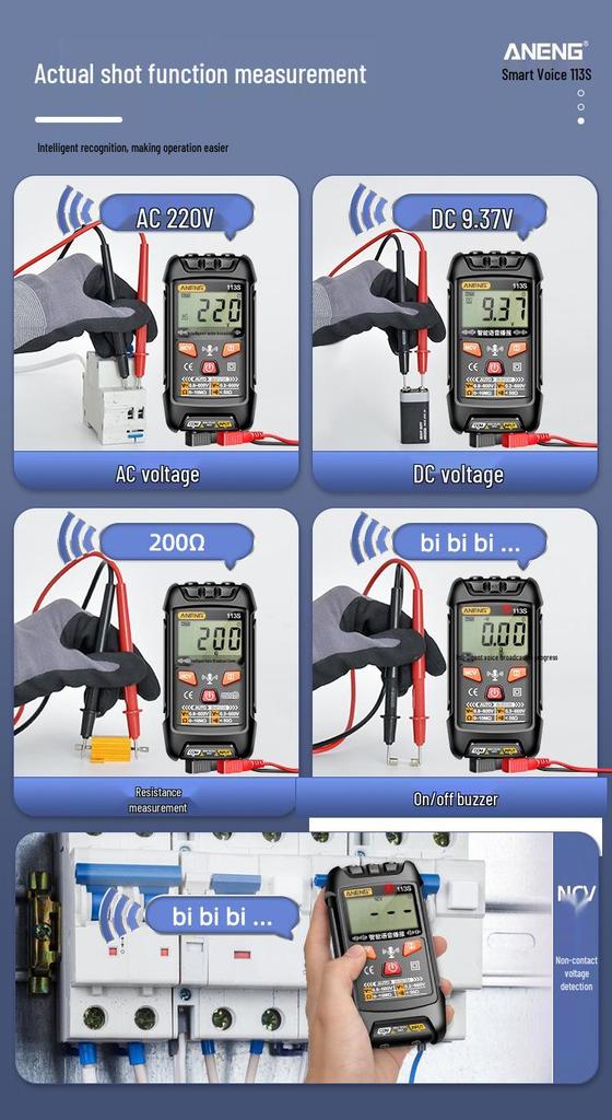 ANENG 113S Digital Smart Voice Multimeter: High-Precision, Multi-function, Fully Automatic Electrician's Universal Meter.