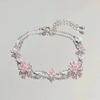 Glänsande Rosa Kristall Körsbärsblomarmband för Kvinnor Flickor Sött Månbåge Blommor Zirkonarmband Fest Estetiska Smycken