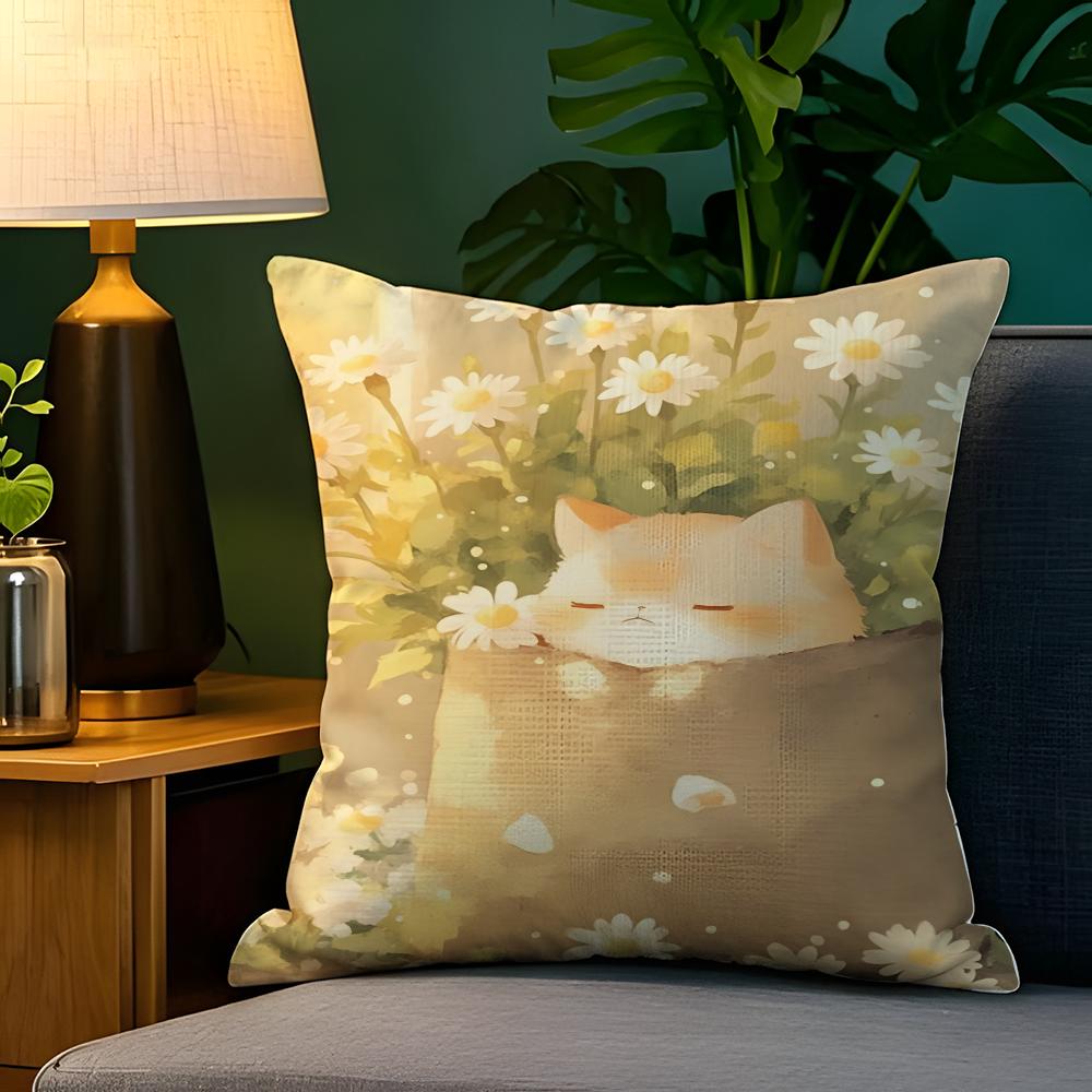 Sunny spring day leisurely cat Pillow Case Natural Linen Pillow Case DoubleSided Decor Sofa Pillowcase Home Decor