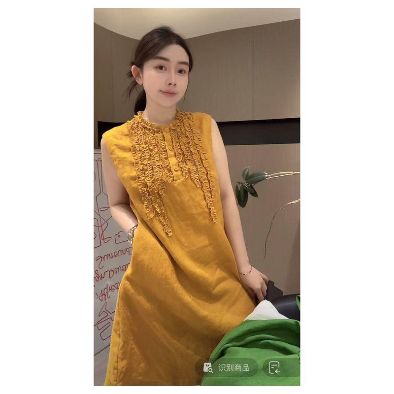 

Zhuimu. [Water Clouds] New Chinese National Style Summer All-Matching Midi dress Fashion Dress Zm8825 Green S