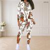 Women Plus Size Round Neck Long Sleeve Printed Highland Cow Fitted Two Piece Pants Set