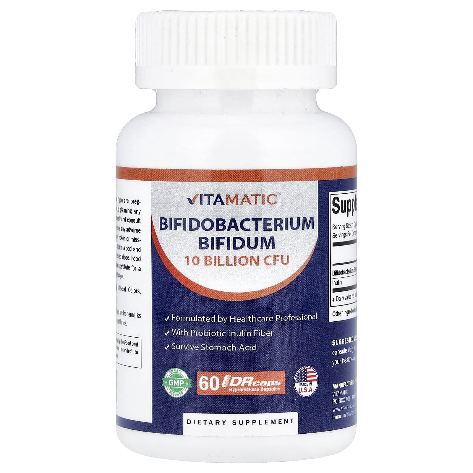 

Vitamatic, Bifidobacterium bifidum, DRcaps® Hypromellose Capsules, 60 Capsules