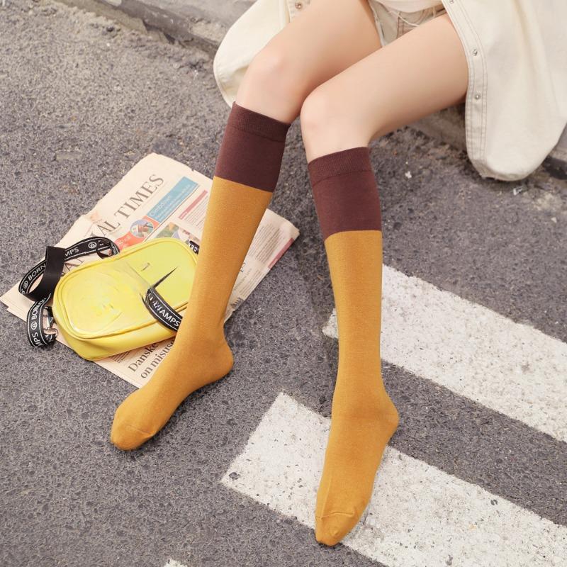 Solid-color Patchwork Knee-high Socks, Medium Long Calf Socks, Solid-color High Socks