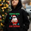 Boys' Autumn/Winter Fashion -Lined Hooded Sweatshirt "Santa Says Six Seven" Lettering Element with Santa Claus Cartoon Print Wearing
