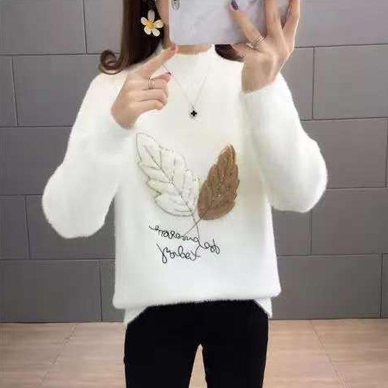 Women's Faux Mink Velvet Sweater: Versatile Autumn/Winter Half-High Neck Knit Pullover