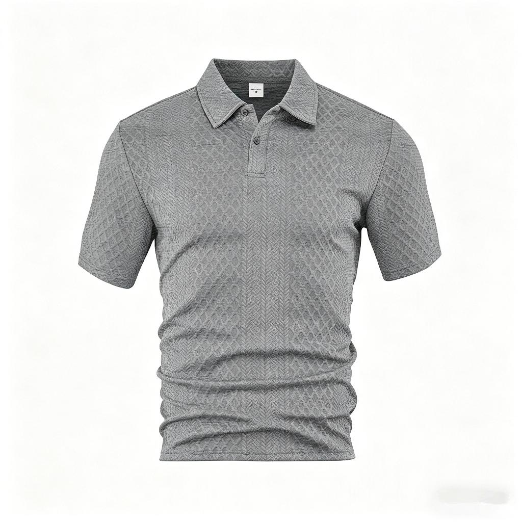 

European and American Men s Summer Thin, Loose, Breathable, Casual Solid Color Jacquard Lapel Short Sleeved Polo Shirt for Men XXXL світло-сірого кольору