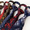 GUSLESON New Fashion 8cm Silk Print Stripe Lazy Zipper Tie Neck Tie for Gentleman Wedding Party Cravats Accessories Elastic Tie