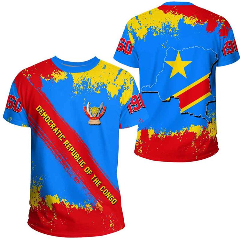 Democratic Republic of the Congo Flag 3D Printing National Emblem T-shirt Summer Casual Crew Neck Tee Shirts Short Sleeve Tops