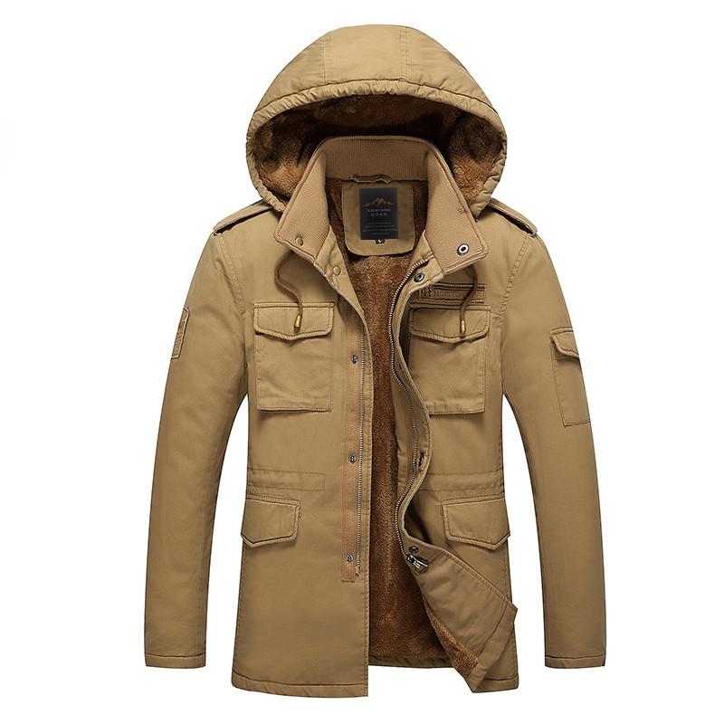 New Winter Men's Cotton Mid-length Velvet Warm and Cold-proof Men's Casual Jacket